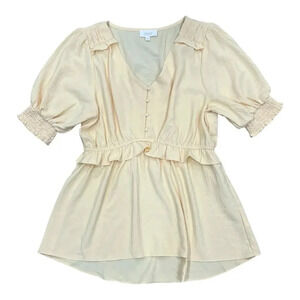 Oddy Yellow Smock Sleeve Ruffle Crepe Blouse L